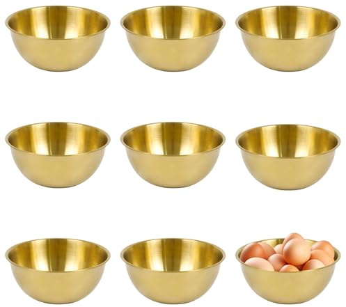 Sxutop 8 Piezas Cuenco Dorado 17 cm de Acero Inoxidable Cuenco Ensalada Dorado Cuencos Apilables Acero Inoxidable Dorados Cuencos de Cocina para Ensalada Sopa Arroz Fideos Ramen Fruta (17 x 7 cm)