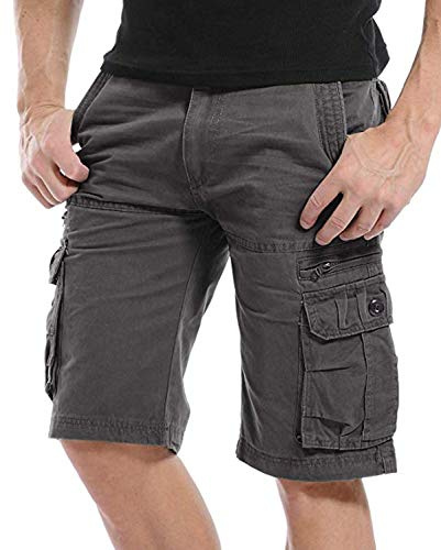 Kuson Hommes Shorts Bermudas Cargo Outdoor Coton Casual Lâche avec Poche Gris FR 44/36 Asia