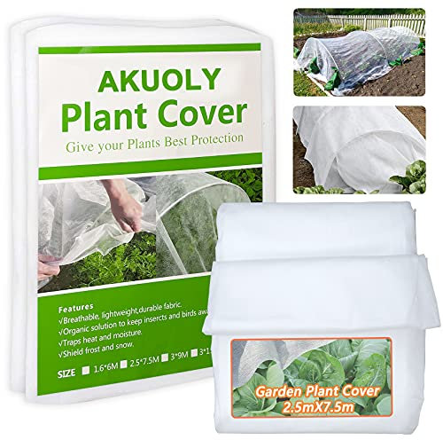 Akuoly Wintervlies für Pflanzen 18.75m² Frostschutz Gartenvlies 250cm x 750cm Winterschutzvlies Pflanzenschutz, Frostschutzvlies Kälteschutz für Pflanzen Blumen, Atmungsaktiv, 30g/m²