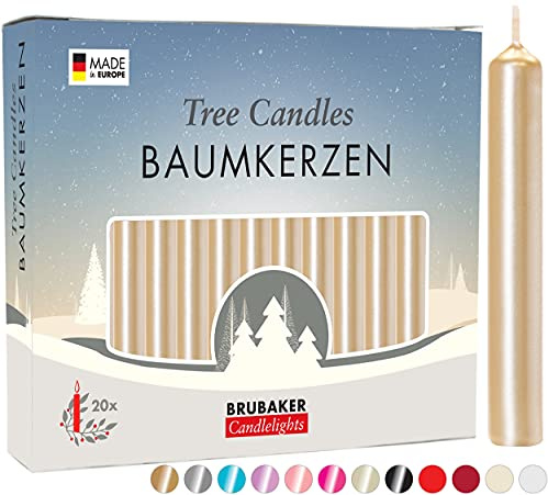 BRUBAKER 20 Pack Tree Candles Wax - Christmas Tree Candles - Pale Gold