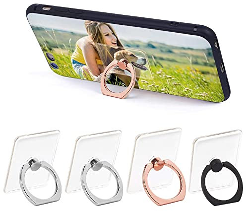 Transparent Cell Phone Ring Holder,4 Pcs Phone Stand,360 Degree Rotation square-Shaped Cell Phone Ring Support Holder,for Various Mobile Smart phones(2Silver+1Black+1Rose Gold)
