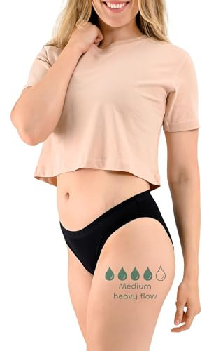 BeMee Nighttime Slip aus natürlicher Bambus-Viskose, Schlüpfer, Nachtwäsche, waschbare Perioden -Unterwäsche, saugstark, schwarz, Größe M, Einzelpack