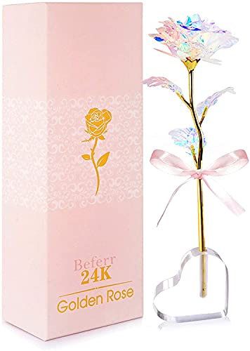 WANGZAIZAI 24k Rosa Fiore Artificiale Placcato Oro e Base, Rosa Eterna Regalo per Fidanzata Moglie Madre Figlia Nonna Donna a San Valentino Festa della Mamma Natale Compleanno Anniversario