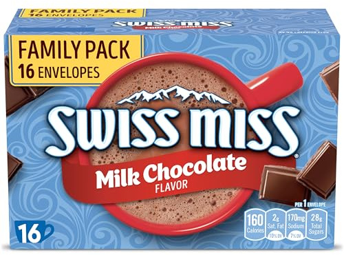 Swiss Miss - Mix per bevande al cacao caldo, gusto cioccolato al latte, confezione famiglia, 16 pezzi