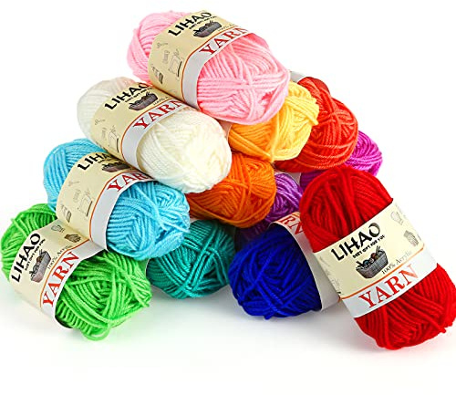 LIHAO 12 Pelotes de Laine à Tricoter, Fil à Crocheter 100% Acrylique Douce, Kit de Laine Multicolore pour Amigurumi, DIY Loisirs Créatifs et Crochet, 12 x 15g, 26m par Pelote