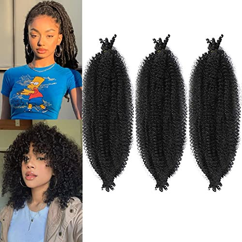 LPARMJIT Springy Afro Twist Hair 16 inch 8 Packs Pré-séparés Kinky Marley Twist Tresses Cheveux Pour Butterfly Locs Doux Pre-Fluffed Afro Twist Extensions de cheveux (16inch(pack of 3), 1b)