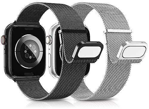 AMSKY 2 Pièce Magnétique Bracelets Compatible avec Bracelet Apple Watch 44mm 40mm 46mm 45mm 42mm 41mm 38mm 49mm, Metal Milanais avec 2 Aimant Compatible avec iWatch Se Ultra Serie 10 9 8 7 6 5 4 3 2 1