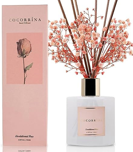 COCORRÍNA Reed Diffuser Sets- 200ml Sandalwood Rose Scented Diffuser with Sticks Home Fragrance for Bedroom Bathroom Living Room, Home & Office Decor