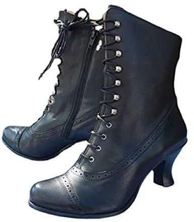 Générique Stivale Lacci Donna Mollet Boots Chic Stile Vittoriano Stivaletti Elegante in Similpelle PU Tacco Louis Vintage Steampunk Gotico Scarpe Lacer Vittoriane Stivali Caviglia Anni 50