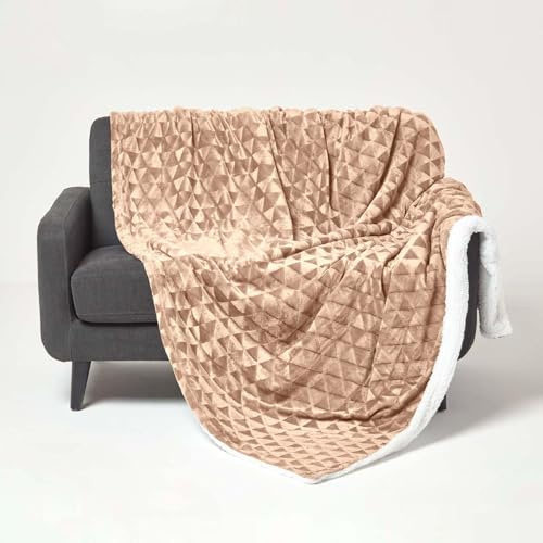 HOMESCAPES Plaid Polaire Ultra Doux Marron Clair et Revers Sherpa, jeté de canapé ou Dessus de lit, 200X230 cm