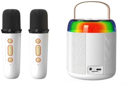 Deger Mini Audio Karaoke med 2 trådlösa mikrofoner för vuxna barn, bärbar Bluetooth-högtalare för flickor och pojkar,