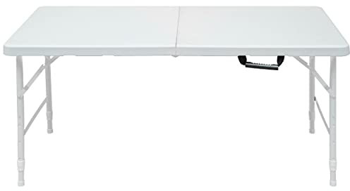 FUNJEPE Tavolo pieghevole in plastica da 1,2 m, portatile, resistente, bianco, pieghevole a metà, per campeggio, feste, giardino, cena, cucina, lavoro, interni ed esterni (1,2 m)