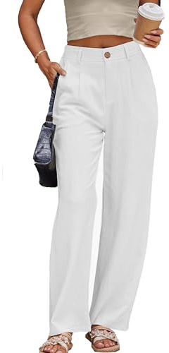 Fakanhui Pantalon en Lin et Coton pour Femme - Tenue de Travail d'Été Décontractée à Jambe Large