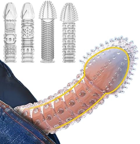 4er Pack Dick Penis Sleeve - Silikon Penismanschetten mit große noppen, Wiederverwendbares Penishülle zur Penisverdickung und Erektionsverbesserung, Penis Extender, Sexspielzeug für Männer