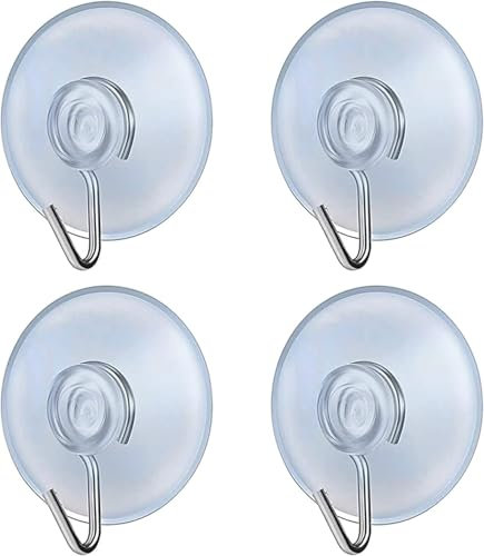 fiXte Suction Cup Hooks Clear PVC Sucker Pads 30mm Kitchen Wall Hangers Window Sucker Hook No Drill for Glass Tile Door Bathroom Shower Christmas Lights Hanging Wreath (Pack of 4)