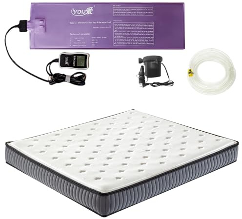 Free Flow Full Wave Water Mattress, Waterbeds with Thermostat, Double Exhaust Hole, Ergonomic Design Softside Water Bed Mattress for The Elderly Children and Adults (Full - 54 x 75)