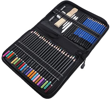 VILLCASE 95stücke Teiliges Set Buntstifte Und Zeichenwerkzeuge Enthält Und Skizzenstifte Mischstümpfe Schwarzen Stift Anspitzer Für Künstler Schule Und Zuhause