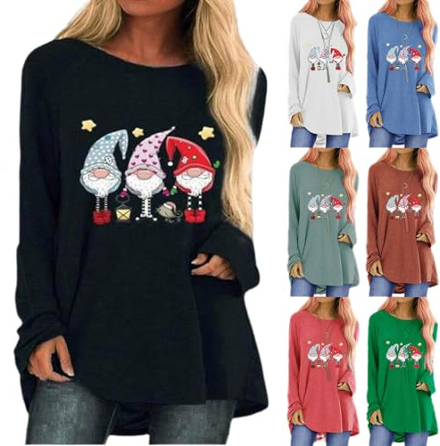 Pull Noël Femme Manches Longues Col Rond Rigolo Noel Pull Christmas Moche Christmas Sweat Imprimé Noël Sapin Sweatshirt Manches Longues Grande Taille 2024 Chemisiers et hauts d'été à manches longues