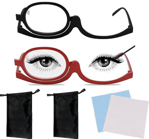 2 Pcs Makeup Glasses Flip Up Lens UK Only, Magnifying Makeup Glasses, Make Up Glasses, Single Lens Eye Makeup Glasses, Make Up Glasses Flip 2.50/3.50, Essential Makeup Tool for Women's Makeup Glasses