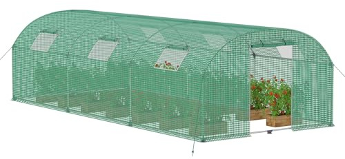 Froadp Invernadero con láminas de 3 x 6 x 2 m, túnel de aluminio, resistente al invierno, 18 ㎡, estable para tomates con tubo de acero galvanizado, incluye puerta y ventana, color verde