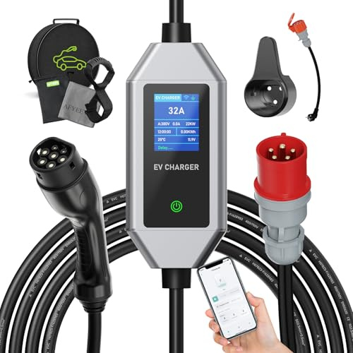 AFYEEV 22KW [3-phasig|7m|6-32A] mit APP und 32A CEE-Stecker, Mobile Wallbox Ladestation für Zuhause