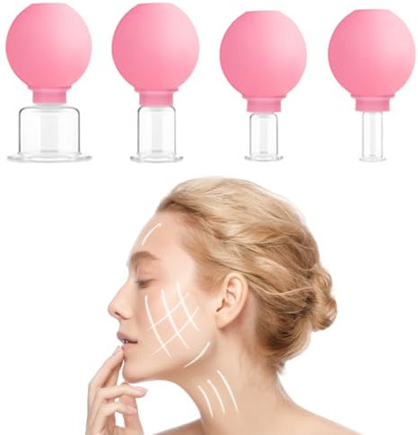 SexxLady Set di 4 pezzi in vetro per coppettazione con sfera di aspirazione in silicone,coppettazione con massaggio a vuoto per il viso,set di coppettazione riutilizzabile per tutto il corpo