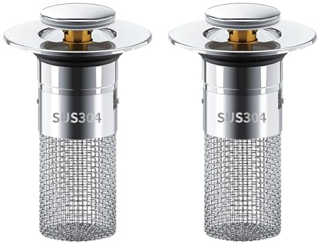 2 Pezzi Confezione da Scarico Lavabo Bagno Universale Pop up,Filtro Tappo Lavandino Bagno in Metallo con Filtro Anti Clogging,Valvola Piletta Cucina Bidet Vasca(Per il foro di drenaggio di 28~33mm)