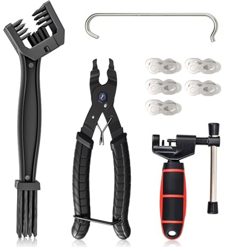 PCVANLEY Juego de Herramientas para Reparar Cadenas de Bicicleta, rompecadenas, alicates para eslabones de Bicicleta, Cepillo, Gancho para Cadenas y eslabón rápido 6-8/9/10/11/12 velocidades
