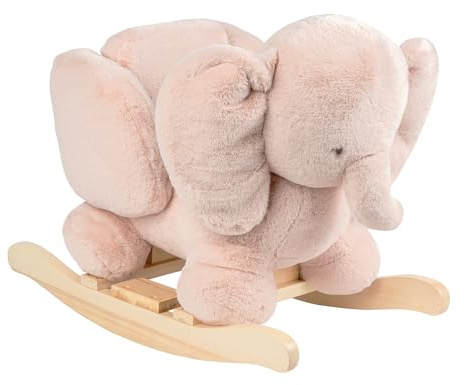Nattou Animal à Bascule, éléphant, avec Ceinture de sécurité, balançoire Joyeuse, 100% Polyester, Fan de Fan, Vieux Rose