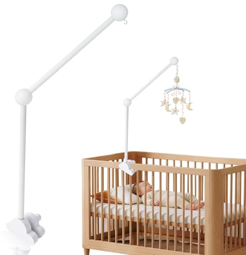 Kuvarix Support Mobile Bebe Bois, Support pour Mobile Pivoter à 360°, Base en Forme de Nuage, Idéal pour Lit de Bébé et Table à Langer, Suspension Carillons Eoliens (Blanc)