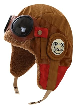 Wokuaile Gorro de Aviador para Niños Sombrero de Invierno con de Gafas de Protección Gorro Cálido Marrón