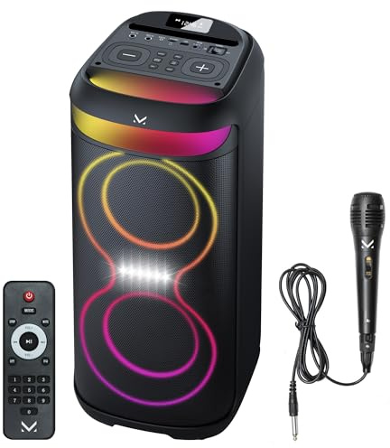 Majestic FIRE 38 – Speaker Wireless audio 5.3, Luci LED multicolor 6 effetti, ingressi USB/Micro SD/AUX/Mic, TWS, batteria ricaricabile, telecomando e microfono a filo inclusi