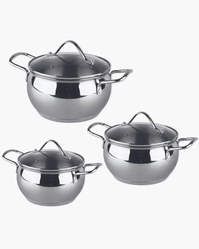 BAVARY Kochtopfset 6-teilig – Edelstahl 18/10 Topfset Induktion – Cookware Set mit hitzebeständigen Glasdeckeln – Kapselboden, energiesparend, stapelbar – Kochtöpfe für alle Herdarten, Ceran, Gas