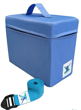Pain Free At Sea-Posture SMALL Foam Block/Pillow & HEALING Aqua Strap/Yoga Belt Bundle-Record-Breaking Improved Block -with practical Handle & Zipper-Water-Resistance-Best Belt with Plastic Strong Buckle.
