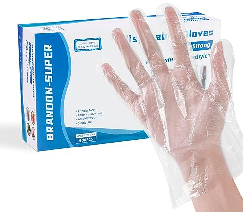 Brandon-super Food Prep Gloves Plastic Food Safe Brandon-super Gloves, Food Handling, One Size Fits Most Poly 500ct Clear 500 Count (Pack of 1)