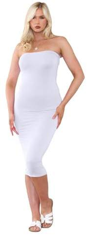 Hamishkane Damer bröst tub enkel bandeau axelbandslös stretch penna lång bodycon midi-klänning, Vitt, 48/50