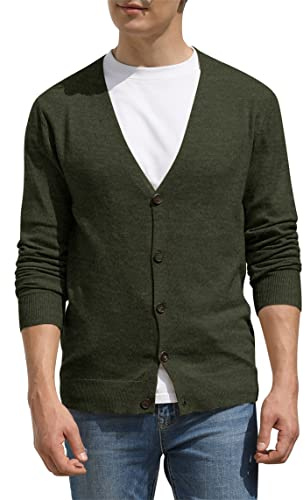 Hisir Cardigan da uomo lavorato a maglia, leggero, classico, morbido, in lana, con scollo a V, con bottoni, a maniche lunghe, maglioni, per uomo, regalo da uomo, M