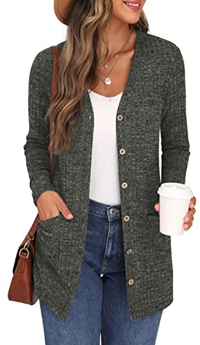 GRECERELLE Gilet Femme Cardigan Long à Col en V Ouvert sur Le Devant Manches Longues Poches pour Un Style Chic Adapté à Toutes Les Saisons