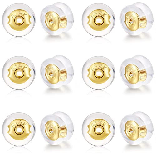 FAMIDIQGO Backs d'oreille sécurisés en or 18 carats pour les goujons, les coussinets d'oreille en silicone pour les boucles d'oreilles et les oreilles droopées, les coussinet