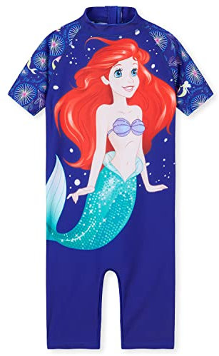 Disney Badeanzug Mädchen, Neoprenanzug Kurze Ärmel, Kurze Hose & Reißverschluss - Mädchen Geschenke (Blau Arielle, 4-5 Jahre)