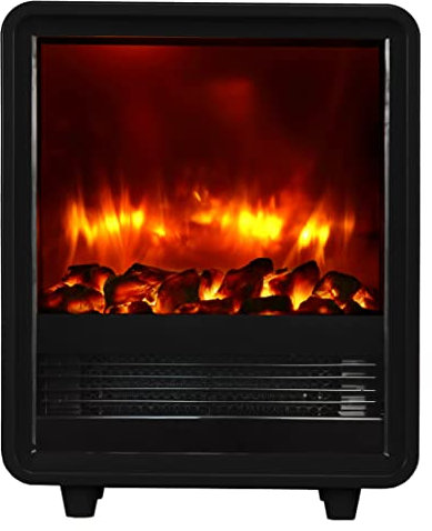 BALDERIA Elektrokamin George | Elektrischer Standkamin mit 3D-Flammeneffekt | Elektro Heizung 2000W | Kamin mit 2 Heizstufen & Überhitzungsschutz | Schwarz