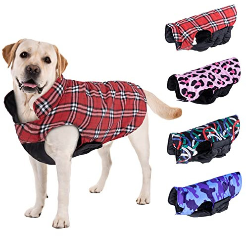 CuteBone Hunde-Wintermantel, Pufferjacke, Winddichte Hundejacke, wendbare Hundeweste, dick gepolstertes Futter, Haustierbekleidung für kleine, mittelgroße und große Hunde mit Leinenloch, GMF01L