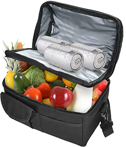 Weigudoc 10L Bolsa Almuerzo Térmica, Bolsa Isotermica Nevera Portatil con Correa de Hombro Ajustable, Bolsa Termostática Compartimento Doble para Picnics Playa Camping Oficina Escuela (Negro)