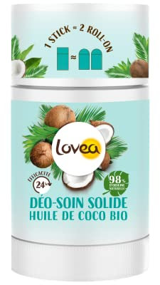 LOVEA - Déo-Soin Solide - Déodorant - Huile De Coco Bio - Efficacité 24h - 98% D'Origine Naturelle - Sans Alcool - Vegan - Certifié BIO - Fabriqué En France - 50 g