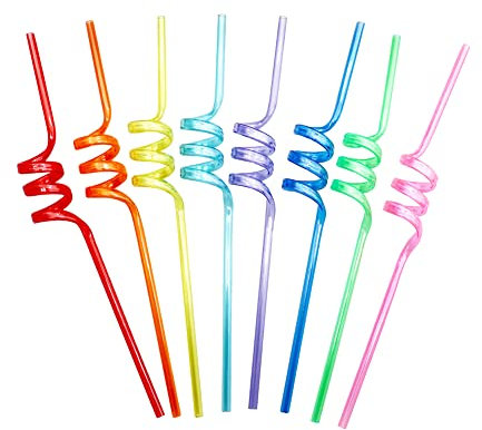 Lot de 10 pailles en Plastique réutilisables en Forme de Spirale pour Glace - Pailles colorées - pour Cocktails, jus de Fruits, Boissons - Fournitures de fête pour Enfants et Adultes