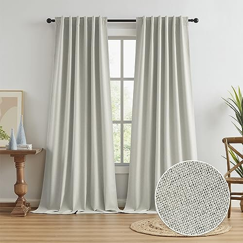 KEQIAOSUOCAI Greyish Beige Linen Blackout Curtains 120 Inches Long 10 FT, Back Tab Track System 100% Blackout Thermal Insulated Curtains for Cottage High Ceiling Living Room 50x120, 2 Panels