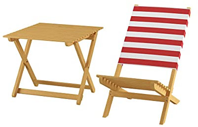 Erst-Holz Klappstuhl Strandstuhl Anglerstuhl Gartenstuhl Stuhl zum Zusammenstecken rot-weißem Bezug V-10-353Doppelpack mit Tisch