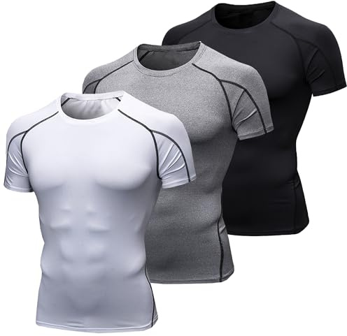 YUSHOW T-Shirt Compression Homme (Lot de 3) - Haut Sport Musculation