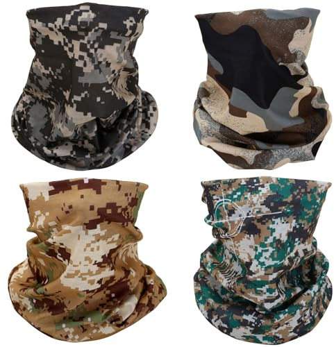 SMEHCF 4 Bandanas polyvalents pour femmes hommes bandeau cagoule foulard pour cheveux visage demi-masque cache-cou respirant réutilisable lavable vert noir blanc camouflage numérique du désert
