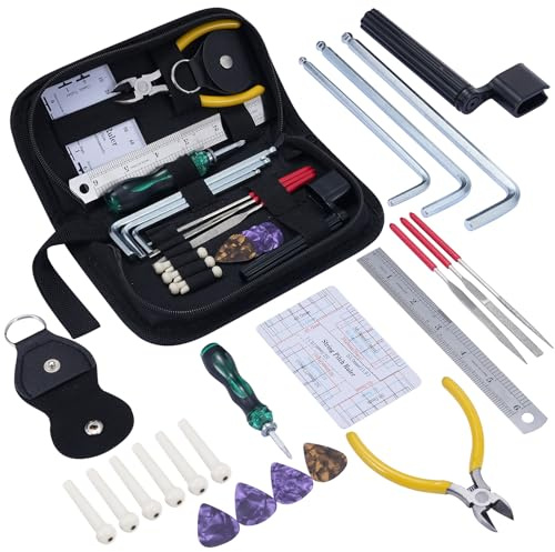 LEKATO Kit di Strumenti per la Manutenzione della Chitarra, 11 pezzi, Strumenti di Riparazione per Chitarra, con Borsa degli Attrezzi, Avvolgicorde, Tagliacorde, Righello, Kit di Pulizia